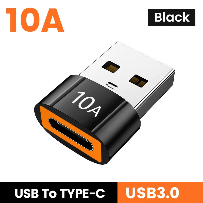 Adaptador OTG USB 3.0 10A para Type-C, USB Fêmea para Type-C Macho, Carregamento Rápido, OTG USB C para Xiaomi, Samsung, Laptop, PC