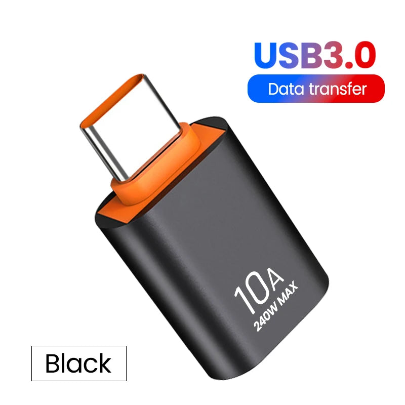 Adaptador OTG USB 3.0 10A para Type-C, USB Fêmea para Type-C Macho, Carregamento Rápido, OTG USB C para Xiaomi, Samsung, Laptop, PC