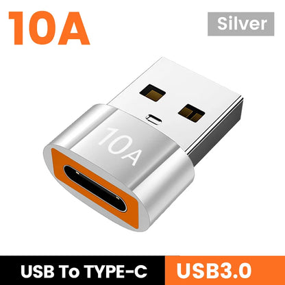 Adaptador OTG USB 3.0 10A para Type-C, USB Fêmea para Type-C Macho, Carregamento Rápido, OTG USB C para Xiaomi, Samsung, Laptop, PC