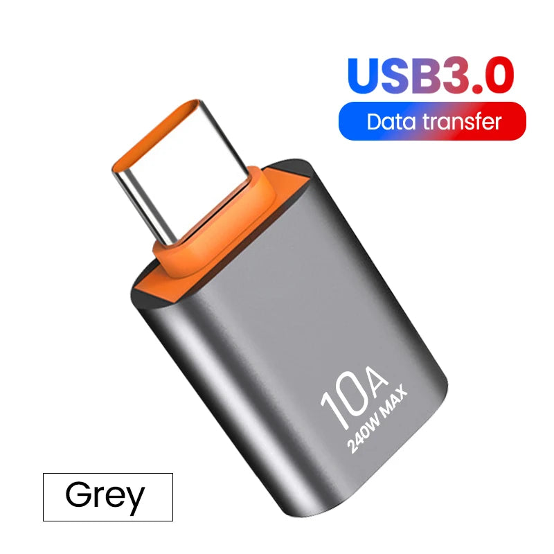 Adaptador OTG USB 3.0 10A para Type-C, USB Fêmea para Type-C Macho, Carregamento Rápido, OTG USB C para Xiaomi, Samsung, Laptop, PC