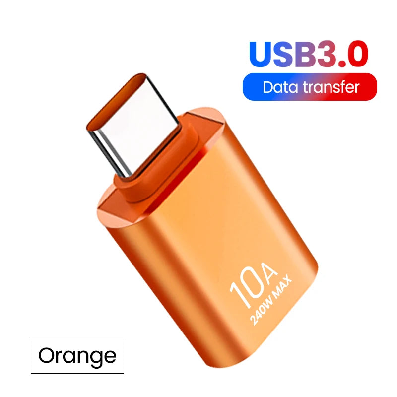 Adaptador OTG USB 3.0 10A para Type-C, USB Fêmea para Type-C Macho, Carregamento Rápido, OTG USB C para Xiaomi, Samsung, Laptop, PC